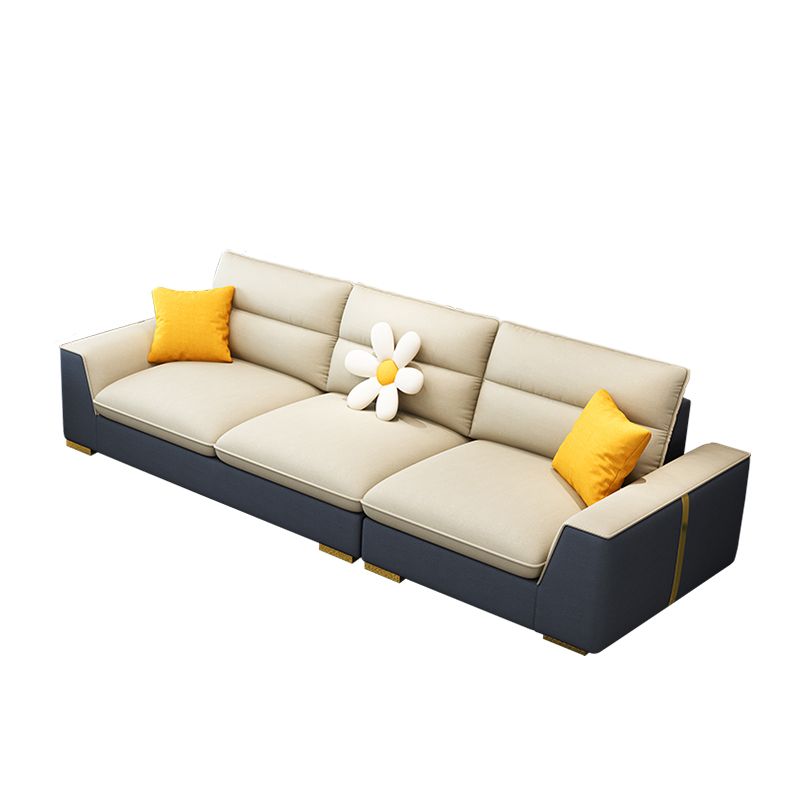 Contemporary Faux Leather Square Arm Sofa with Bolster Pillows for Living Room Clearhalo 'furn' 'furn_sectionals' 'Furniture' 'furniture_sectionals' 'kitchen' 'kitchen_sectionals' 'Living Room Furniture' 'Sectionals' 1200x1200_2de8dc4f-d279-4dda-8758-a50e8a59ae95