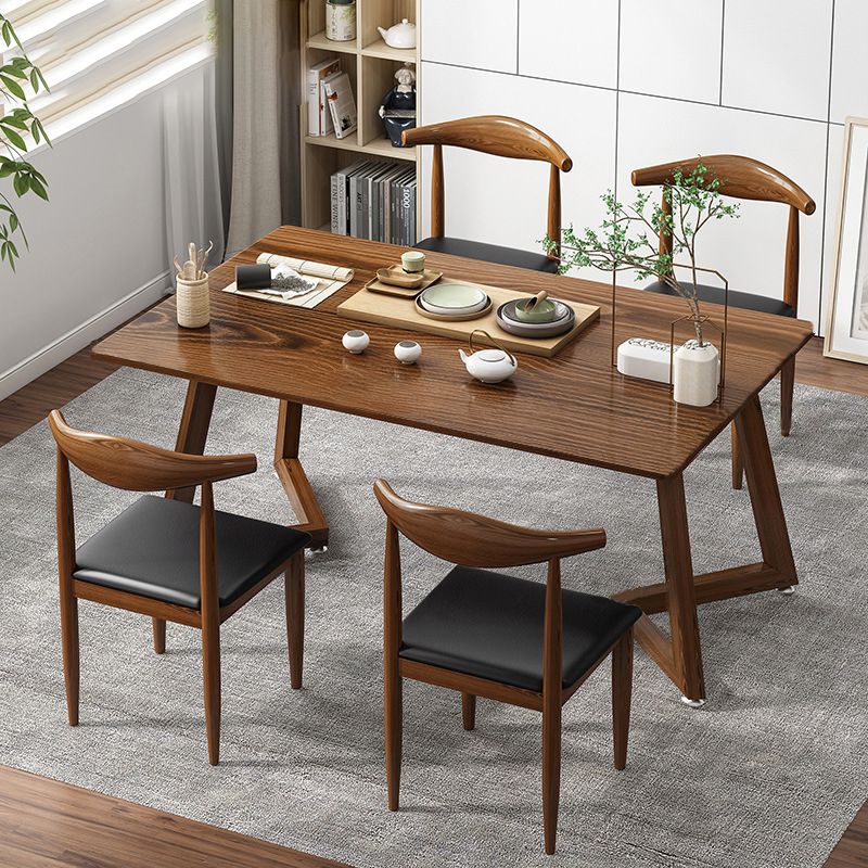 Minimalist Style Traditional Height Dining Set with Rectangle Shape Table and Double Pedestal Base Clearhalo 'Dining Room Sets' 'Dining Tables & Seating' 'dining_room_set' 'furn' 'furn_dining_room_set' 'Furniture' 'furniture_dining_room_set' 'Kitchen & Dining Furniture' 'kitchen&dining_furn' 'kitchen' 1200x1200_2de9cee5-0f48-4f49-9941-6e746f72a371