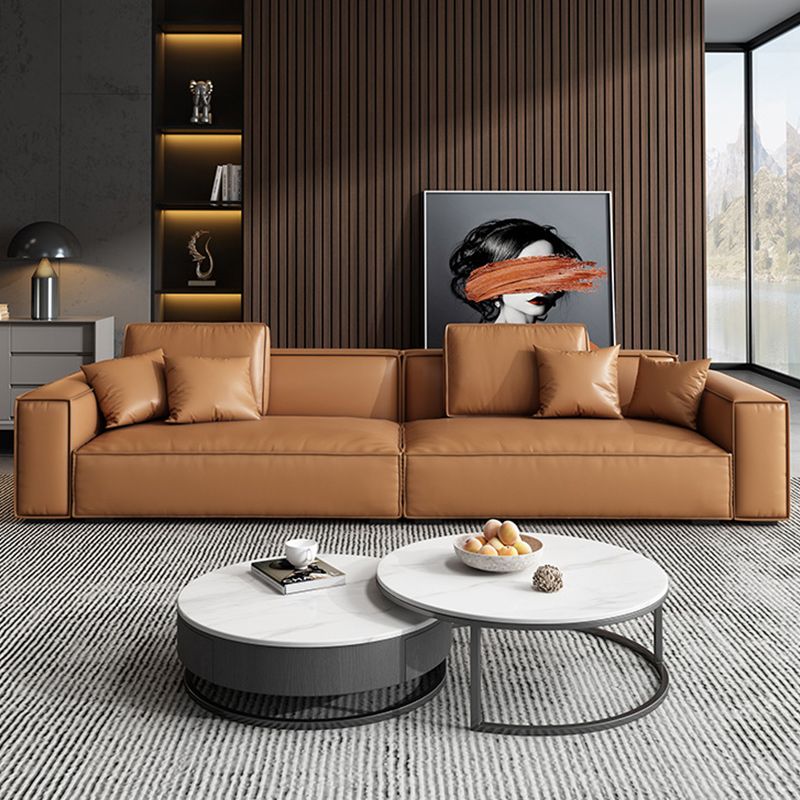 Genuine Leather Square Arm Living Room Standard Dark Brown Seating Clearhalo 'furn' 'furn_sofas' 'Furniture' 'furniture_sofas' 'kitchen' 'kitchen_sofas' 'Living Room Furniture' 'Sofa' 'sofas' 1200x1200_2ded23ba-377e-46c8-a4eb-6b1fc8542e41