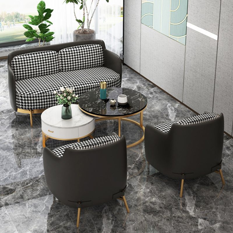 Zeitgenössisches Kunstleder und Leinensofa abgenähter Arm Standard -Sofa