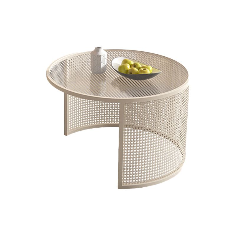Tropical Round Frame Cocktail Table Glass Top Coffee Table Set