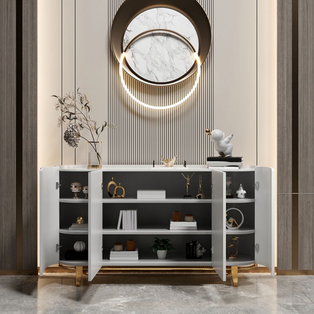 Glam Sideboard Buffet Stone Top Wood Sideboard Cabinet with Shelves Clearhalo 'buffet_sideboard' 'Buffets & Sideboards' 'furn' 'furn_buffet_sideboard' 'Furniture' 'Kitchen & Dining Furniture' 1200x1200_2df4bc36-7d76-49ec-9812-9b9671abb5fe