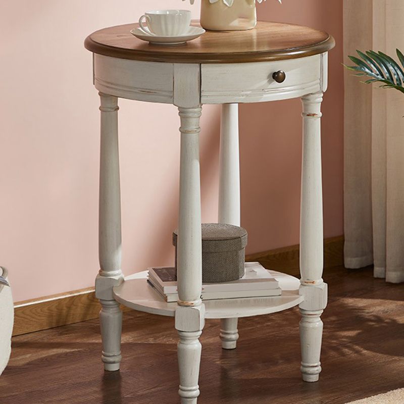 Wooden Round Top Side Table 27.16" Tall 4 Legs End Table with Storage