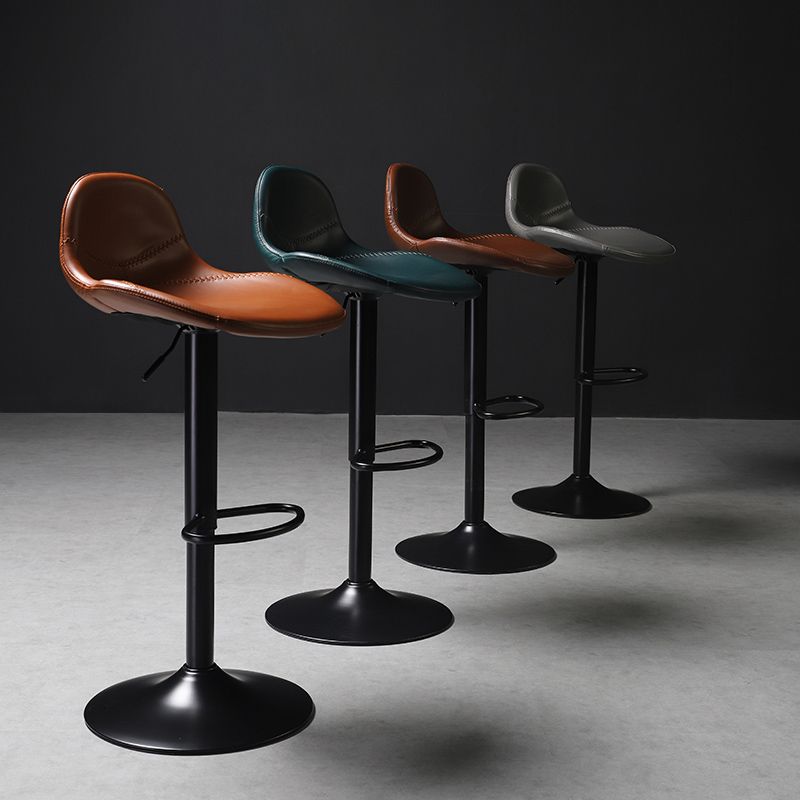 Indoor Industrial Metal Legs Faux Leather Upholstered Bar Stools