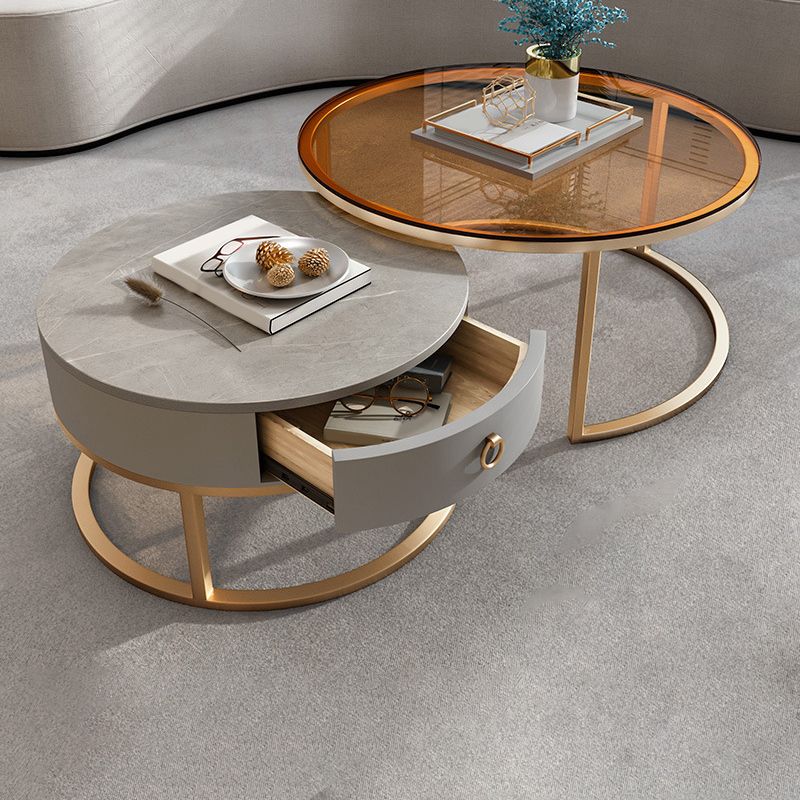 Rahmen-Basis-Design, runder Glas-/Kunsttisch, Couchtisch mit Metallbasis