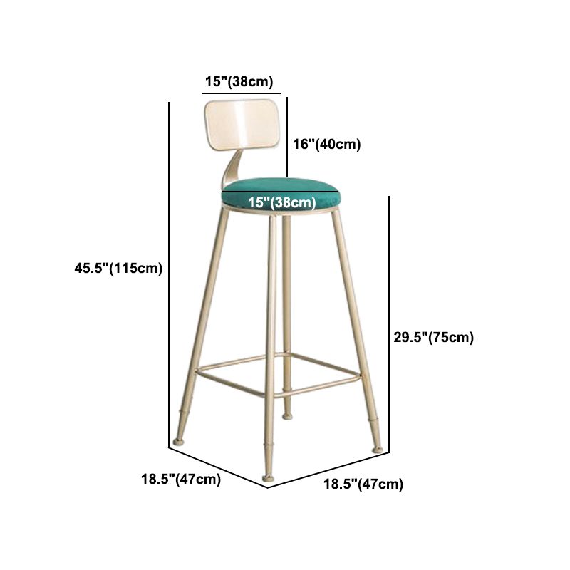 Glam Metal Barstool Fabric Cushion Velvet Stool in Matte Finish for Indoor