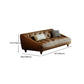 Mid-Century Modern Sloped Arm Sofa Tufted Genuine Leather Sofa in Brown