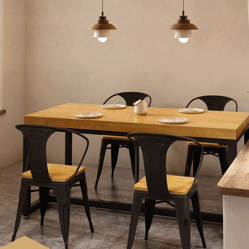 Pine Wood Top Dining Table Industrial Rectangle Table with Trestle Base Clearhalo 'Dining Tables & Seating' 'Dining Tables' 'dining_table' 'furn' 'furn_dining_table' 'Furniture' 'Kitchen & Dining Furniture' 1200x1200_2e0705ba-3856-4a65-88f9-34d30c3a5a5d