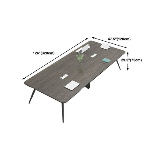 Escritorio de escritura industrial Parsons Desk Metal de oficina de oficina curva de taupe oscuro y madera artificial