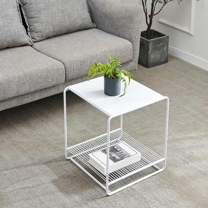 Mid-Century Modern 1/2-Piece Coffee Table in Square Iron Cocktail Table