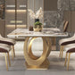 Set di tavoli da pranzo beige lucido 1/2/5/7 PC glam dinette con sedie in pelle