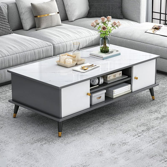 15.7" H Rectangle Wooden Coffee Table Metal 4 Legs Cocktail Table with Storage