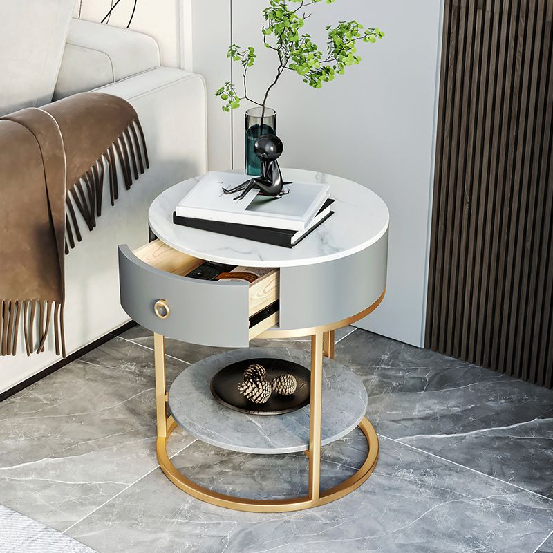 1-Drawer Shelf Included Stone Side Table - 19.69" W x 19.69" D x 22.83" H