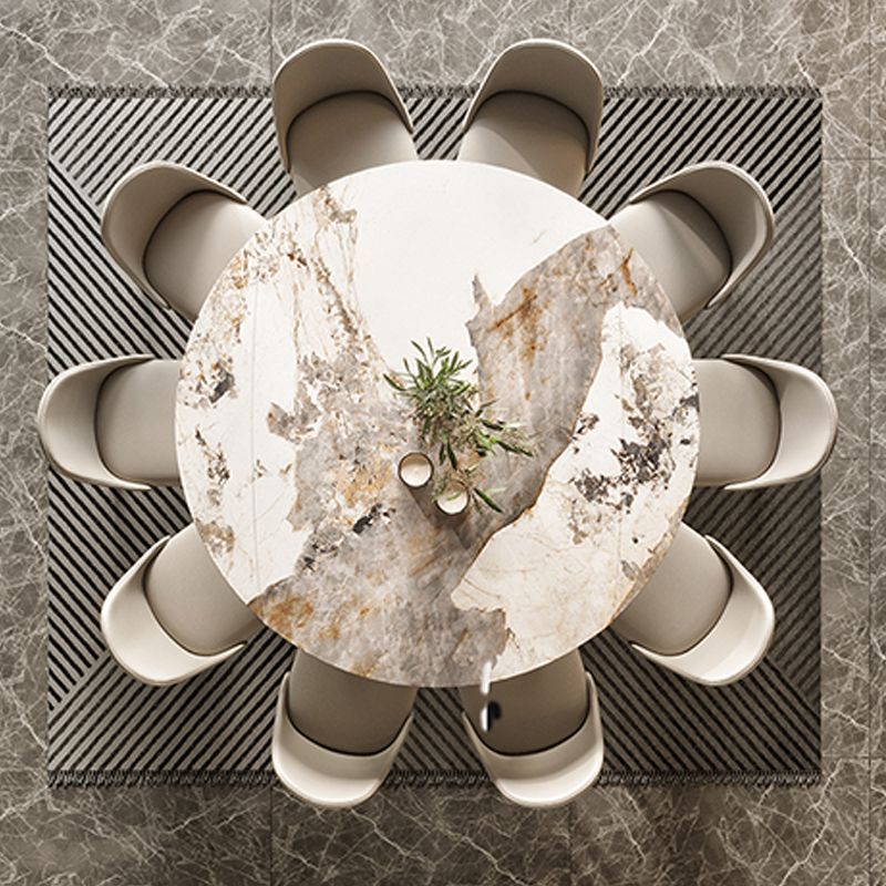 Extendable Sintered Stone Dining Table Round Table with 4 Legs for Home