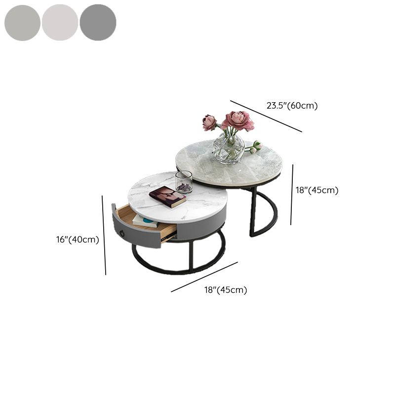 Slate Round Frame Coffee Table Modern Nesting Coffee Table Set with Drawer Clearhalo 'Coffee & Accent Tables' 'Coffee Tables' 'coffee_tables' 'furn' 'furn_coffee_tables' 'Furniture' 'Living Room Furniture' 1200x1200_2e2058c2-748e-417a-a16b-99c4394e58e4