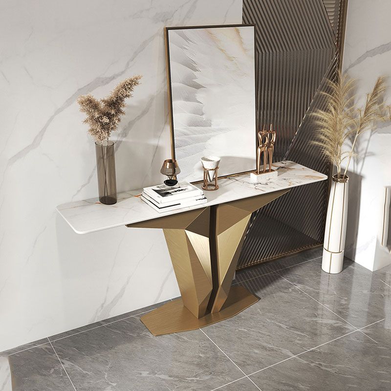 Mesa de acento de consola rectángulo glamoroso con tapa de piedra blanca para Hall