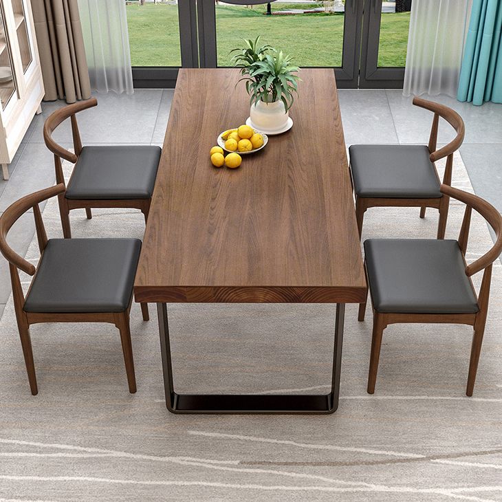 Industrial Dinner Table Solid Wood Rectangle Dinette Table in Brown