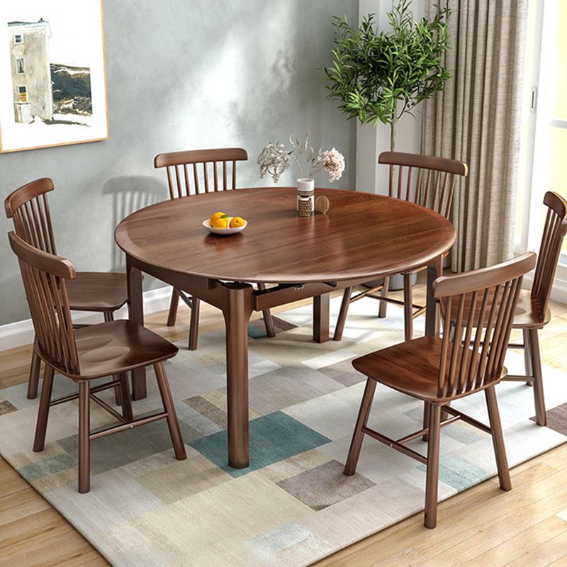 Moderne ronde uittrekbare eettafel van rubberhout met 4 poten