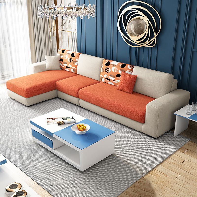 Cotton Blend Sofa and Faux Leather Square Arm Pillowed Back Cushions Sectionals Clearhalo 'furn' 'furn_sectionals' 'Furniture' 'Living Room Furniture' 'Sectionals' 1200x1200_2e30ea08-e8ec-4582-89d6-d0a11323ee36