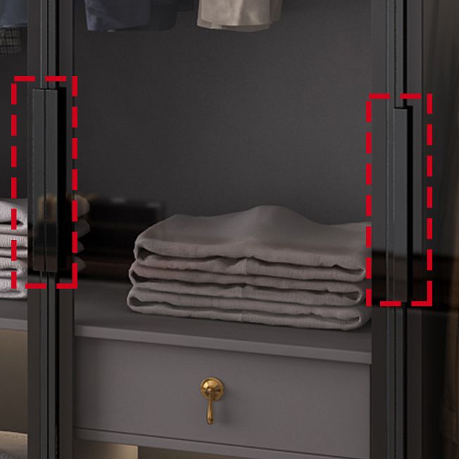 Black Manufactured Wood Cabinet with Glass Doors Modern Storage Cabinet Clearhalo 'Armoires & Wardrobes' 'armoires_wardrobes' 'Bedroom Furniture' 'furn' 'furn_armoires_wardrobes' 'Furniture' 1200x1200_2e38f36e-c983-47d3-bbff-b500d986a782