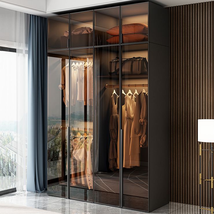 Modern Style Glass Wardrobe Bedroom Wardrobe Closet with Soft Close Door Clearhalo 'Armoires & Wardrobes' 'armoires_wardrobes' 'Bedroom Furniture' 'furn' 'furn_armoires_wardrobes' 'Furniture' 1200x1200_2e39b423-73d0-4d51-8252-b1239e9a8ef3