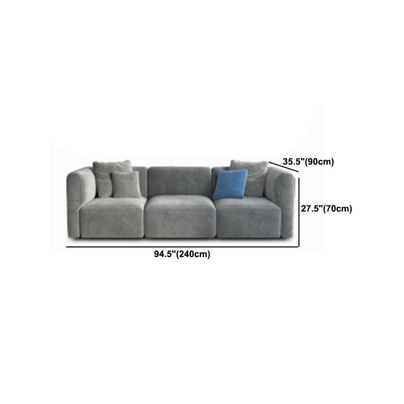 Canapé en velours gris avec chaise 68,9 "d canapé de bras carré avec oreillers