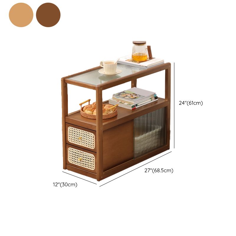 Natural/Brown Glass Top End Table 24" Tall Rectangular Nesting Side Table