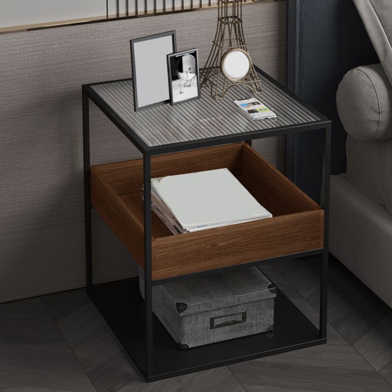 Square Glass Frame Side Table with Storage Shelves - 16.93" W
