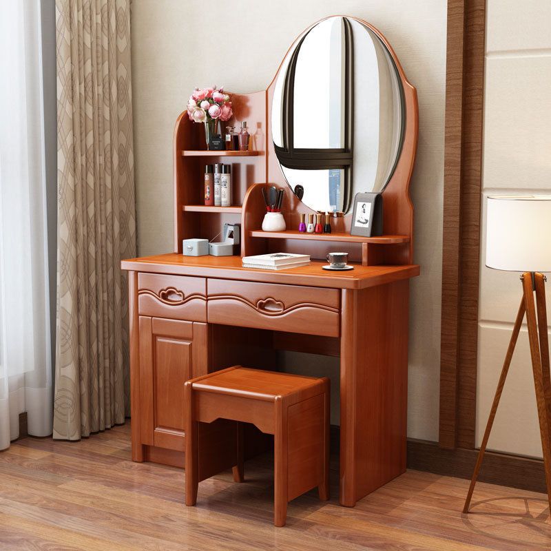 16.92" Wide Makeup Table with 2 Drawers Brown Vanity Tables with Mirror