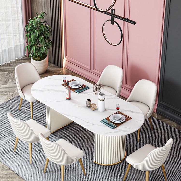 Contemporary Oval Dining Table Sintered Stone Dining Table with Double Pedestal for Dining Room Clearhalo ' dining_table' 'Dining Tables & Seating' 'Dining Tables' 'furn' 'furn_dining_table' 'Furniture' 'furniture_dining_table' 'Kitchen & Dining Furniture' 'kitchen&dining_furn' 'kitchen' 'kitchen_dining_table' 1200x1200_2e42270b-1b21-4422-a459-32e6b15f328c