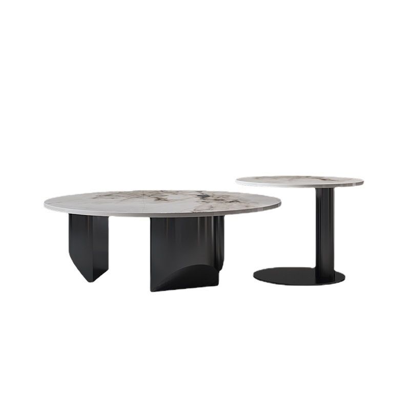 Contemporary Round Coffee or End Table Iron and Stone Coffee Table in Black and White Clearhalo 'Coffee & Accent Tables' 'Coffee Tables' 'coffee_tables' 'furn' 'furn_coffee_tables' 'Furniture' 'Living Room Furniture' 1200x1200_2e443e60-60ea-44c7-99d0-8600161939ad