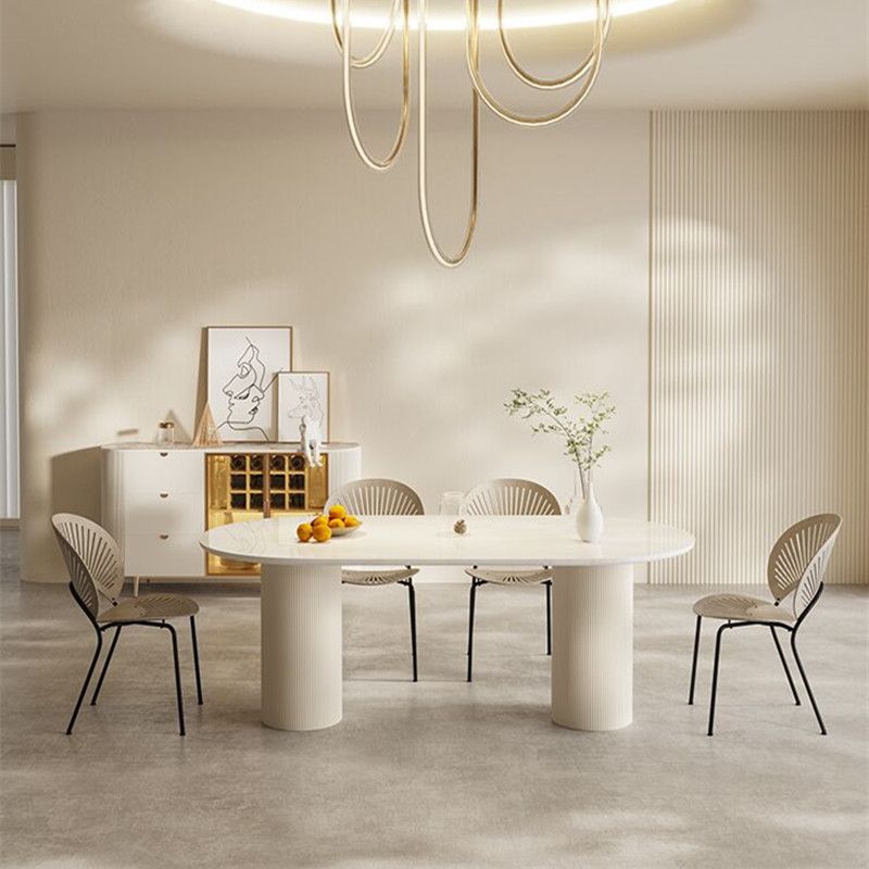 Sintered Stone Luxury White Table Oval Dining Table with Double Pedestal Clearhalo 'Dining Tables & Seating' 'Dining Tables' 'dining_table' 'furn' 'furn_dining_table' 'Furniture' 'furniture_dining_table' 'Kitchen & Dining Furniture' 'kitchen' 'kitchen_dining_table' 1200x1200_2e46d00c-5132-4617-bb15-e859c78118c1