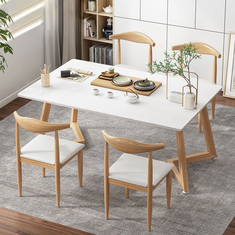 Minimalist Style Traditional Height Dining Set with Rectangle Shape Table and Double Pedestal Base Clearhalo 'Dining Room Sets' 'Dining Tables & Seating' 'dining_room_set' 'furn' 'furn_dining_room_set' 'Furniture' 'furniture_dining_room_set' 'Kitchen & Dining Furniture' 'kitchen&dining_furn' 'kitchen' 1200x1200_2e4b5946-0ba9-40da-a041-42ccd6528704