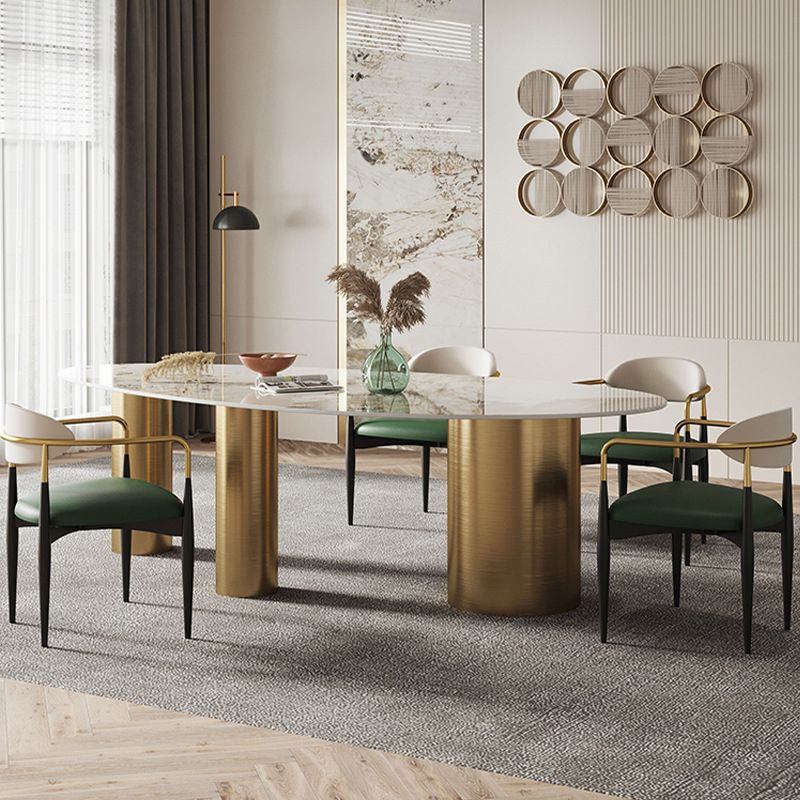 Contemporary Oval Dining Table Stainless Steel Base Pedestal Table for Dining Room