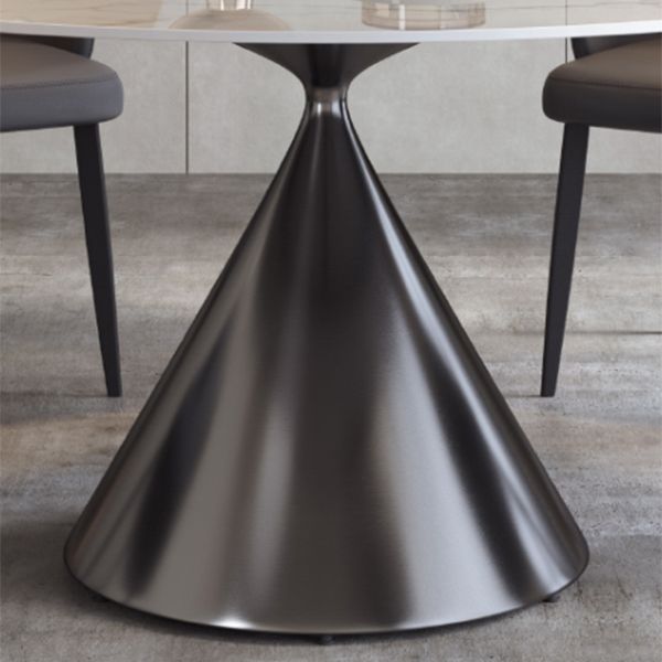 Tavolo da pranzo moderno di pietra bianca rotonda con piedistallo grigio