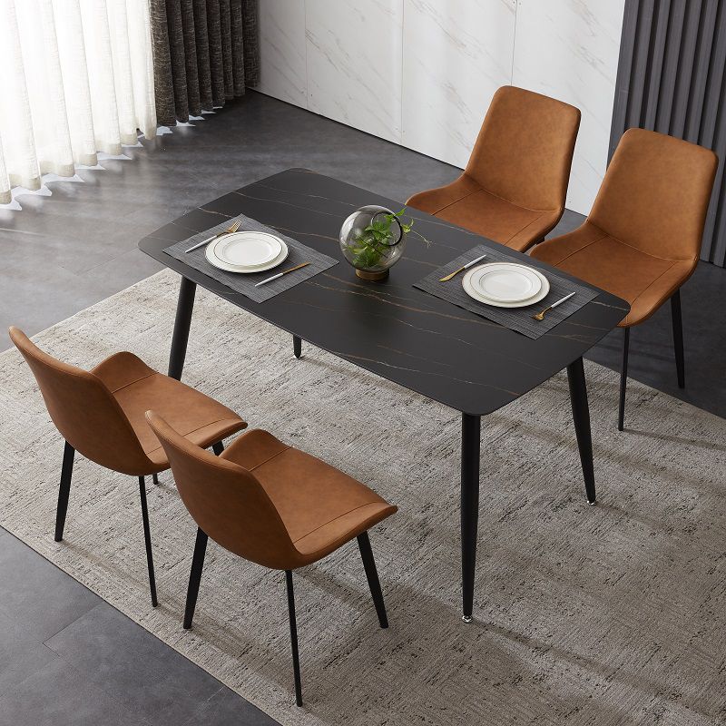 Industrial Style Sintered Stone Table Black 4 Legs Base Rectangle Table for Home Clearhalo ' dining_table' 'Dining Tables & Seating' 'Dining Tables' 'furn' 'furn_dining_table' 'Furniture' 'furniture_dining_table' 'Kitchen & Dining Furniture' 'kitchen&dining_furn' 'kitchen' 'kitchen_dining_table' 1200x1200_2e50bd2f-6579-421b-8df2-b2666de0a022