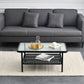 Glass Modern Rectangular Coffee Table with Shelf 4 Legs Cocktail Table
