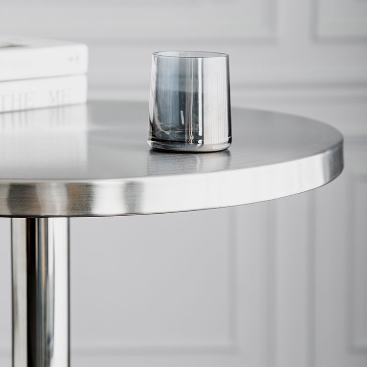 Modern Silver Metal Counter Table with Round Table Top Silver Pedestal Table Clearhalo 'Bar Furniture' 'Bar Tables' 'bar_tables' 'furn' 'furn_bar_tables' 'Furniture' 'furniture_bar_tables' 'Kitchen & Dining Furniture' 1200x1200_2e524b9c-a0aa-4416-a2e9-202c786b204a