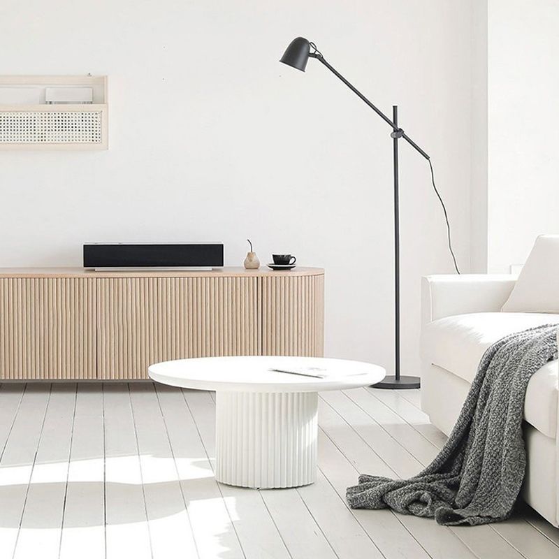Contemporary Round Coffee Table with Solid Wood Top and Iron Pedestal Base Clearhalo 'Coffee & Accent Tables' 'Coffee Tables' 'coffee_tables' 'furn' 'furn_coffee_tables' 'Furniture' 'Living Room Furniture' 1200x1200_2e52e074-4d33-4135-9602-599d3f5606dc
