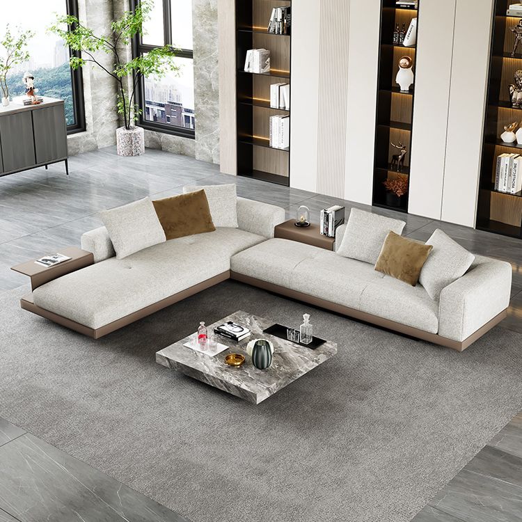 Farmhouse Sectional Sofa with Square Arms in Beige Linen Blend Clearhalo 'furn' 'furn_sectionals' 'Furniture' 'Living Room Furniture' 'Sectionals' 1200x1200_2e55ae1e-2a6d-4f82-b893-e461c1a4a20a