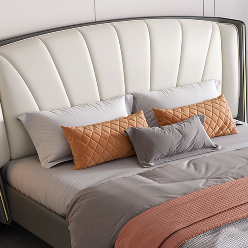 ウィングバックヘッドボードベッドレザーベッドフレーム86.61 "灰色の長さ