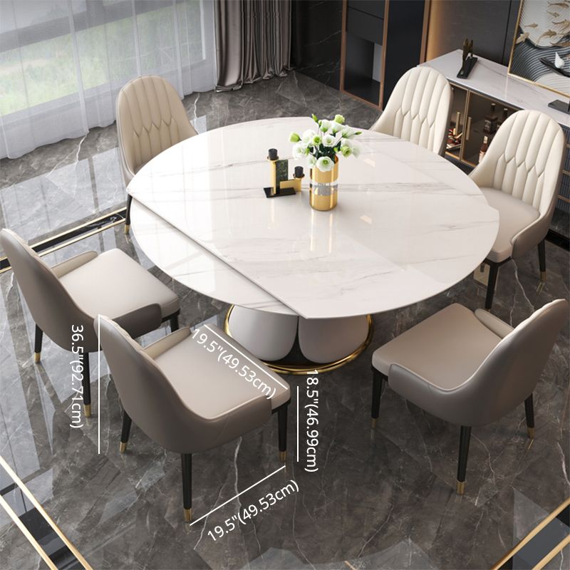 Contemporary Style Sintered Stone Dining Table with Built-in Storage Layer and Pedestal Base Clearhalo 'Dining Room Sets' 'Dining Tables & Seating' 'dining_room_set' 'furn' 'furn_dining_room_set' 'Furniture' 'furniture_dining_room_set' 'Kitchen & Dining Furniture' 'kitchen&dining_furn' 'kitchen' 1200x1200_2e5f6bdc-e447-4493-b35b-1283d9483556