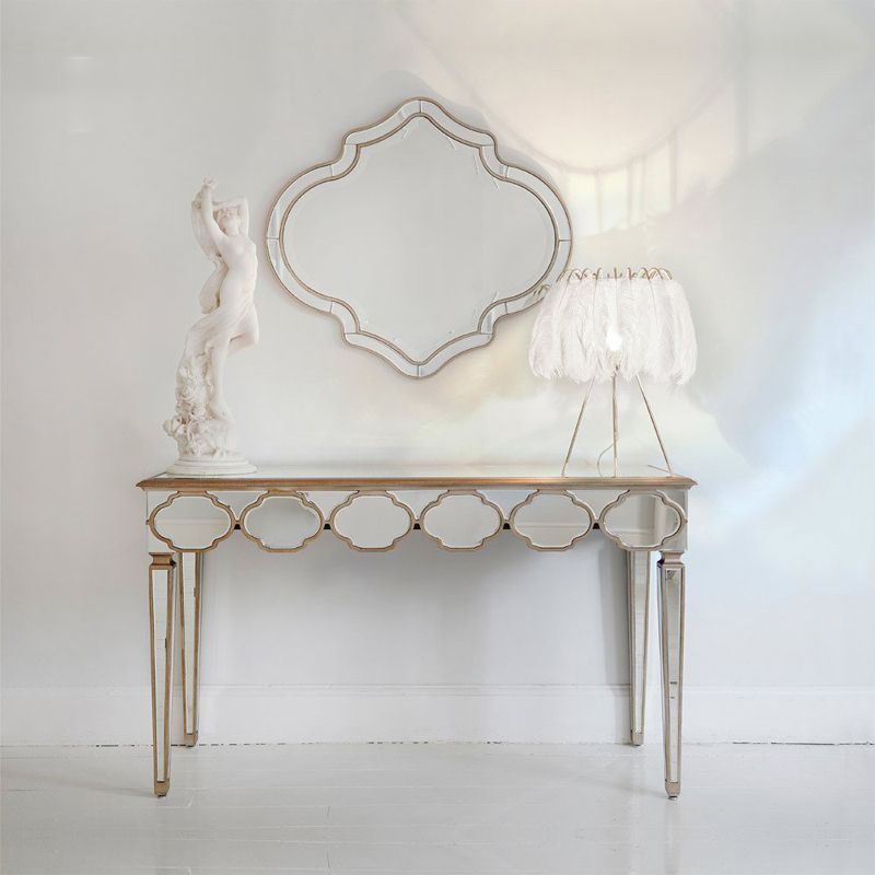 Contador de maquillaje Sliver 16.53 "Mesas de tocador de espejo ancho con pierna de madera sólida