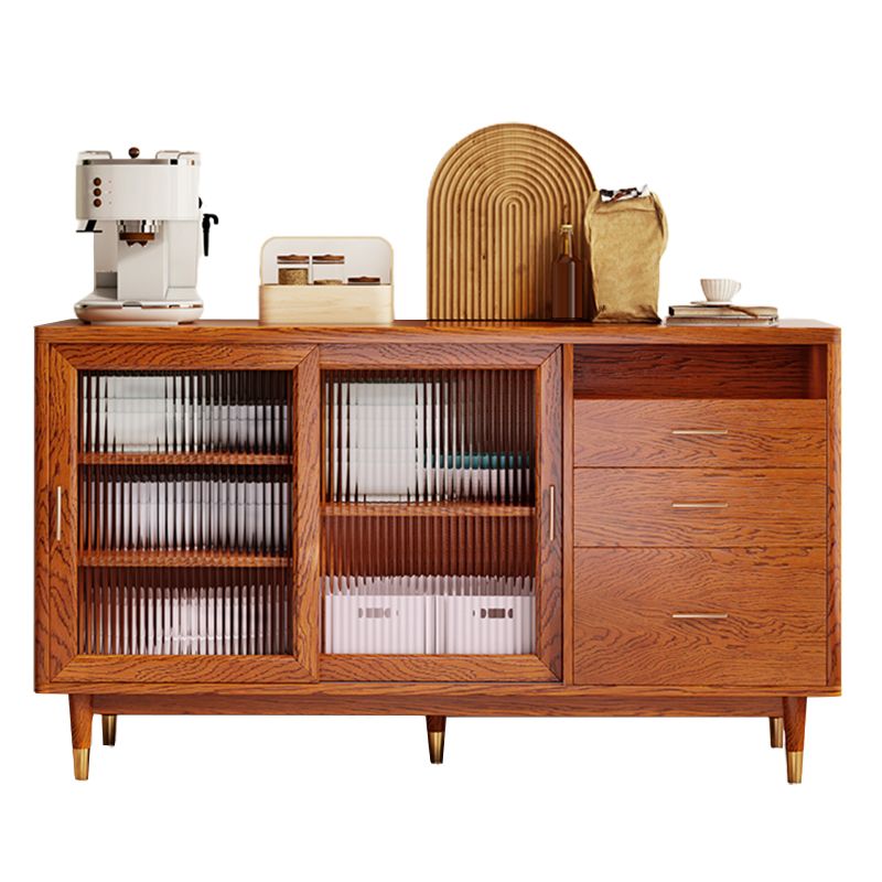 Scheda laterale in legno massiccio contemporaneo con armadi e cassetti