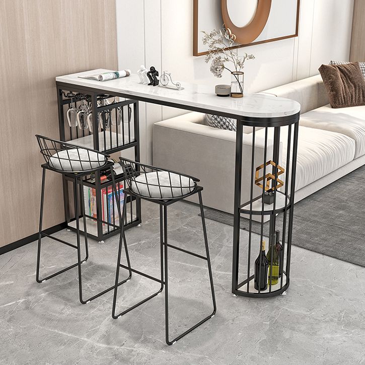 Modern Rectangle Bar Dining Table with Shelves Bar Height Pub Table with Iron Base Clearhalo 'Bar Furniture' 'Bar Tables' 'bar_tables' 'furn' 'furn_bar_tables' 'Furniture' 'furniture_bar_tables' 'Kitchen & Dining Furniture' 1200x1200_2e66c1e4-ff8d-4c98-a3d8-a775aa4e77b2