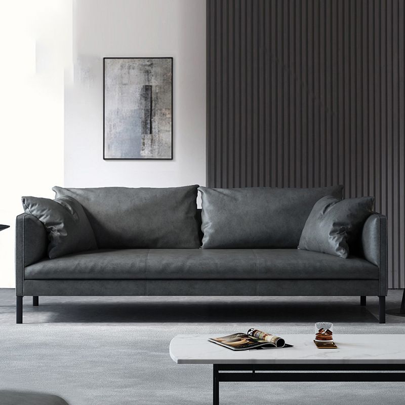 Divano stazionario in pelle grigia/verde divano con smoking a 3 posti con cuscini