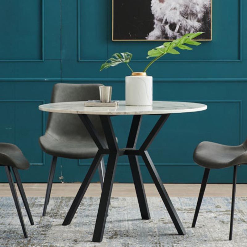 Witte stenen bovenste tafel moderne ronde zwarte stalen basis eettafel