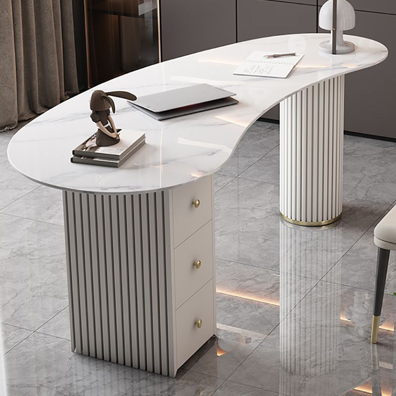 Unconventional Shape Office Desk Pedestal Glam Writing Desk in White Clearhalo 'furn' 'furn_office_desk' 'Furniture' 'Office Desks' 'Office Furniture' 'office_desk' 1200x1200_2e6d803d-3aaf-4791-9eff-f3a49b18268e