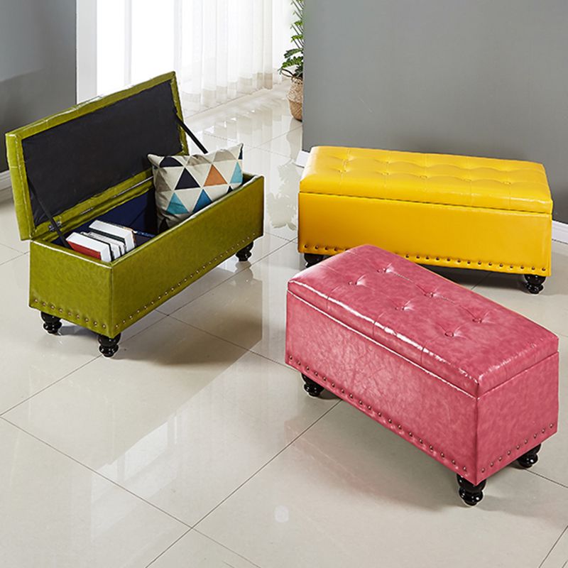 Contemporary Pouf Ottoman PU Leather Nailhead Trim Tufted Square Ottoman with Storage