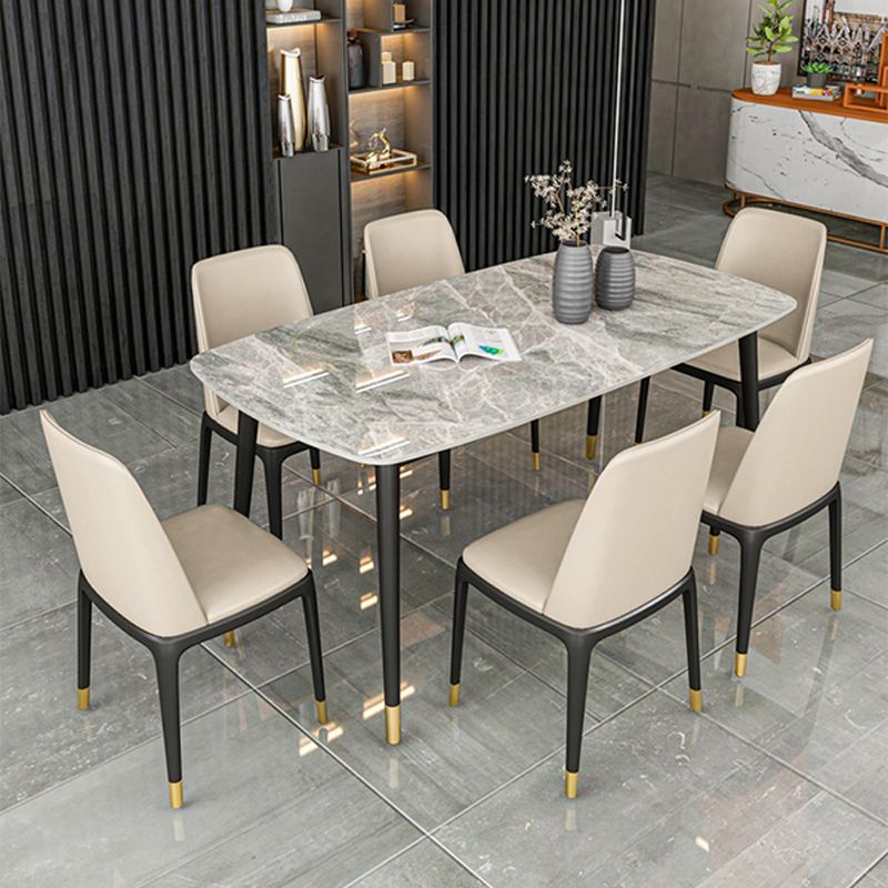 Industrial Dining Rectangle Table Sintered Stone Table with Metal Legs for Home Clearhalo 'Dining Tables & Seating' 'Dining Tables' 'dining_table' 'furn' 'furn_dining_table' 'Furniture' 'Kitchen & Dining Furniture' 1200x1200_2e6f6bfe-8935-47d7-903b-5fff43a71f52